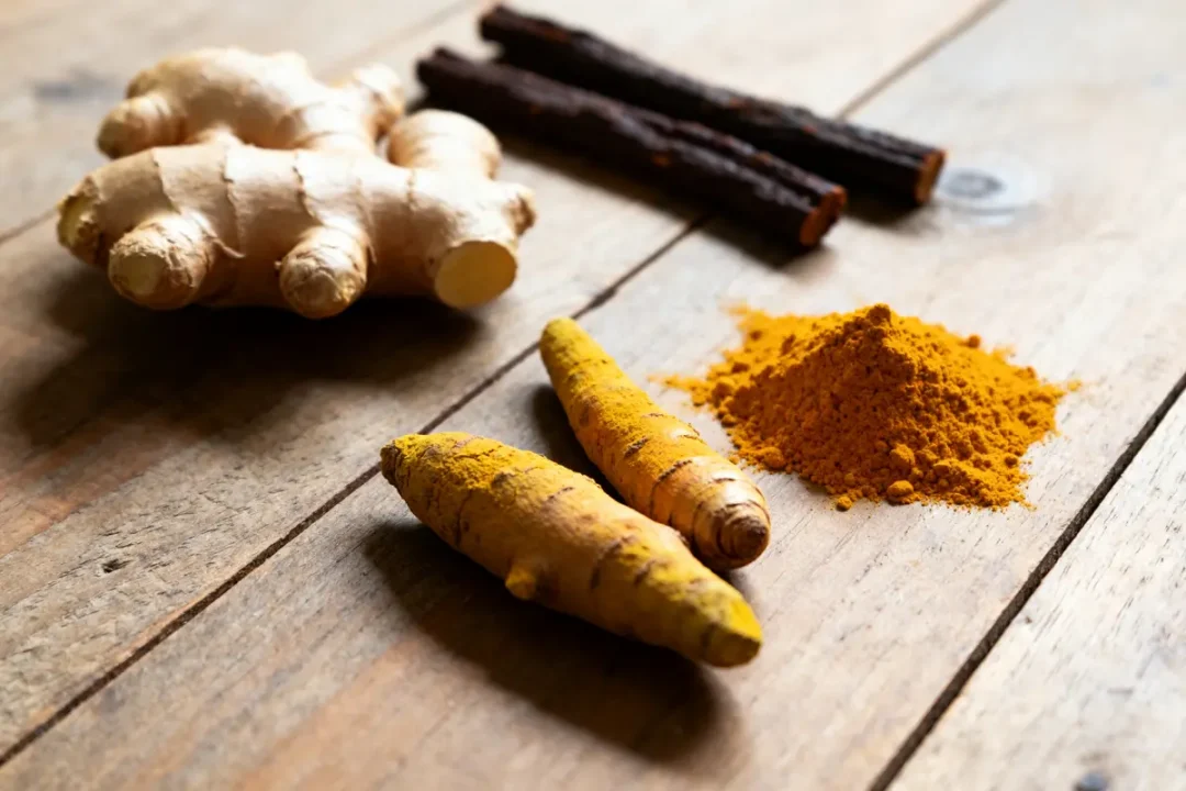 Ingrédients gingembre et curcuma pour traitement naturel pour un reflux gastro-œsophagien