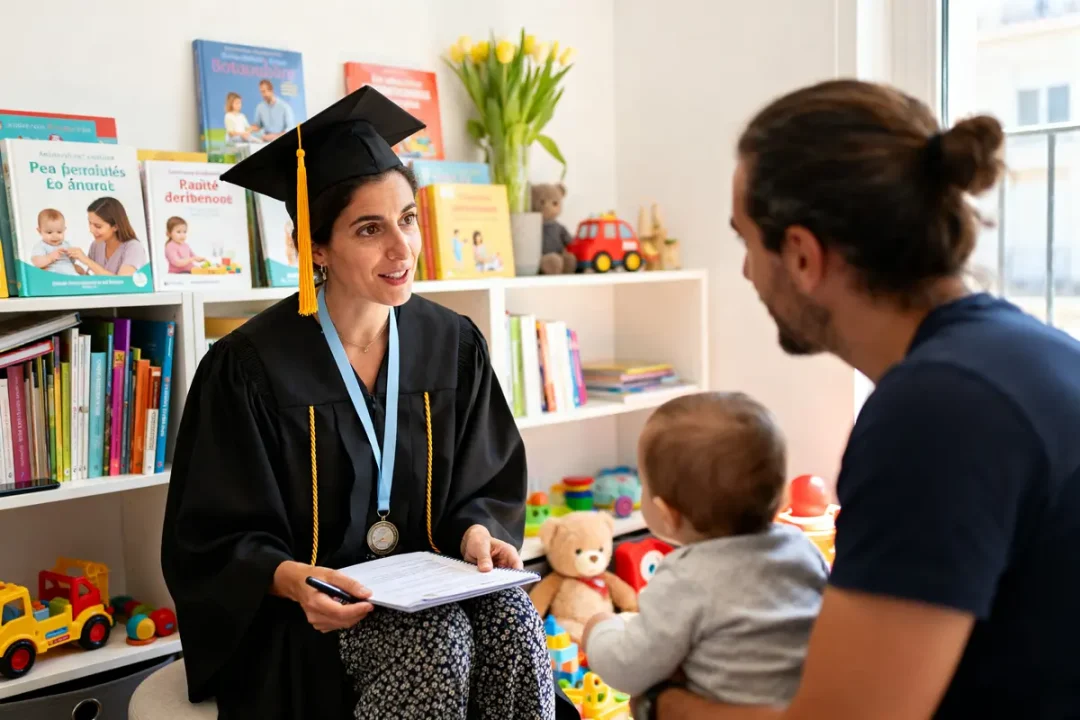 Consultation parentale dans une librairie éducative illustrant le blog petit pas parental